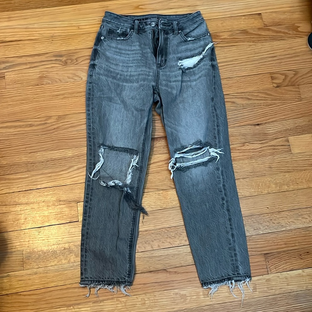 Grey ripped mom jeans
